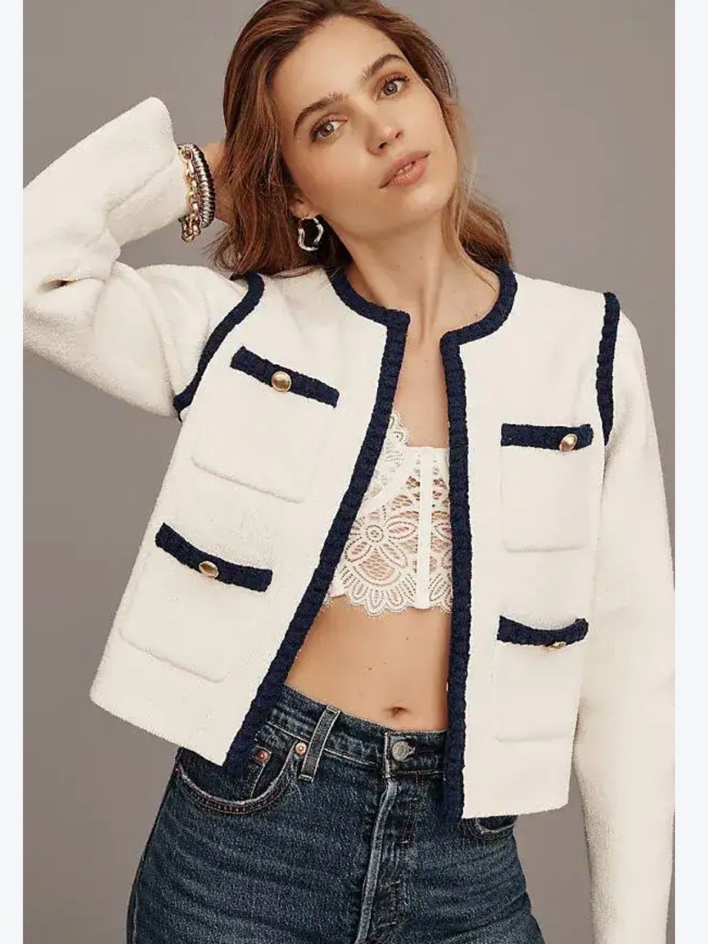 Maeve knit Jacket cream and  navy NWT